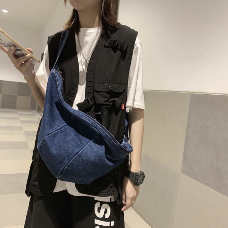 Solid Color Denim Crossbody Bags For Women 2021 Large Capacity Chest Bag Female Travel Totes Casual Cross Body Bag