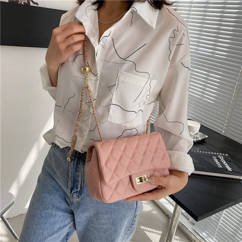 Christmas Gift Lingge Chain Small PU Leather Crossbody Bags 2021 Summer Luxury Branded Trendy Fashion Shoulder Handbag And Purses