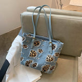 Christmas Gift FANTASY 2020 Newest Leopard Denim Stitching Canvas Bags For Women 2 Colors Fashion Tote Handbag High Capacity Shoulder Bags Lady