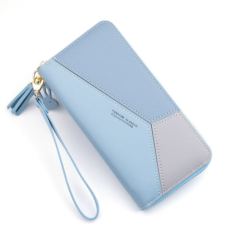 Fashion Geometric Women's Wallet PU Leather Zipper Long Wallet Patchwork Tassel Coin Purse Luxury Designer Mobile Phone Bag