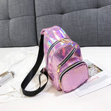 Mirror reflective laser colorful Women Chest Bag holographic Crossbody Bags for female messenger bags small Shining wallet pink