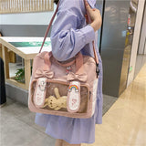 Vvsha  Bunny Ita Bag Backpack Cute Rabbit Ears Shoulder Bag Kawaii Girls Pink Backpack Bag with PVC Transprent Pocket Clear Itabag H219