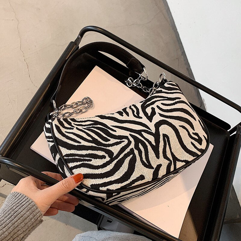 Fashion Zebra Print Women Luxury Designer Handbag Purse Simple Underarm Shoulder Bags Female Daily Baguette Hobos Crossbody Bag