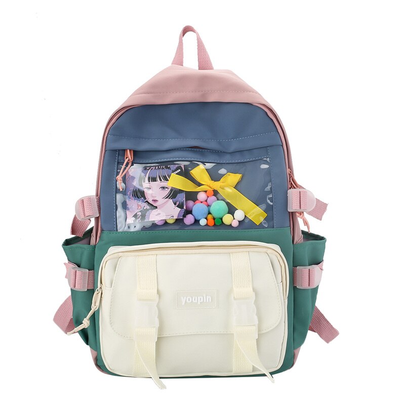 Christmas Gift Kawaii Japanese fashion contrast color women's backpack Candy color patchwork design travel backpack Cute student schoolbag New
