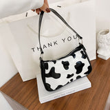 Cow Milk Print Pattern Baguette Bag For women 2020 Bright PU Leather Small Shoulder Bags Female New Designer Underarm Bags