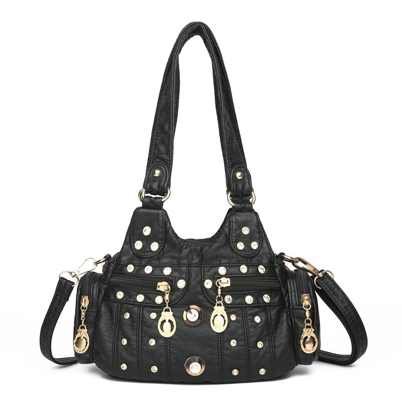Fashion diamond female bag designer soft leather shoulder bag personality stitching messenger bag 2021 spring new zipper handbag