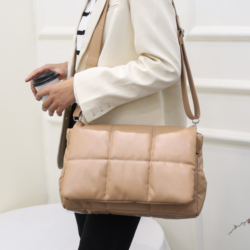 Vvsha Big Leather Shoulder Bags For Women Quilted Plaid Crossbody Bag Large Capacity Messenger Bag New Ladies Flap Design Handbags Sac