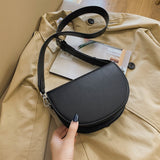 Christmas Gift Vintage Solid color Saddle bag 2021 New Quality PU Leather Women's Designer Handbag Wide shoulder strap Shoulder Messenger Bag