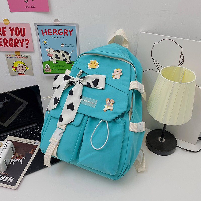 DCIMOR New Preppy Women Backpack Lovely Girl Waterproof Nylon School Bags Female Fashion Silk Scarves Student Bookbag Travel Bag