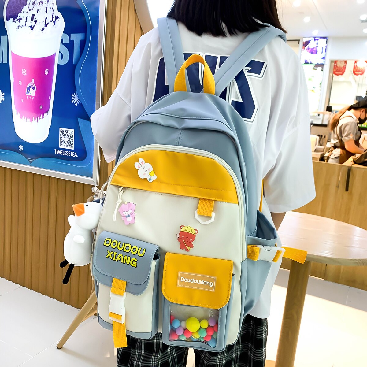 Back to College New Morandi Color Large Capacity Backpack Women Waterproof Schoolbag for Teenager Girls Cute Pins Kawaii Travel Hairball Bags
