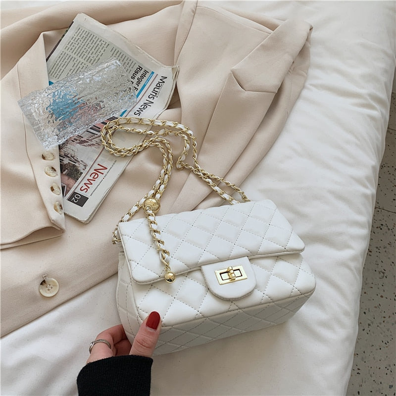 Christmas Gift Lingge Chain Small PU Leather Crossbody Bags 2021 Summer Luxury Branded Trendy Fashion Shoulder Handbag And Purses