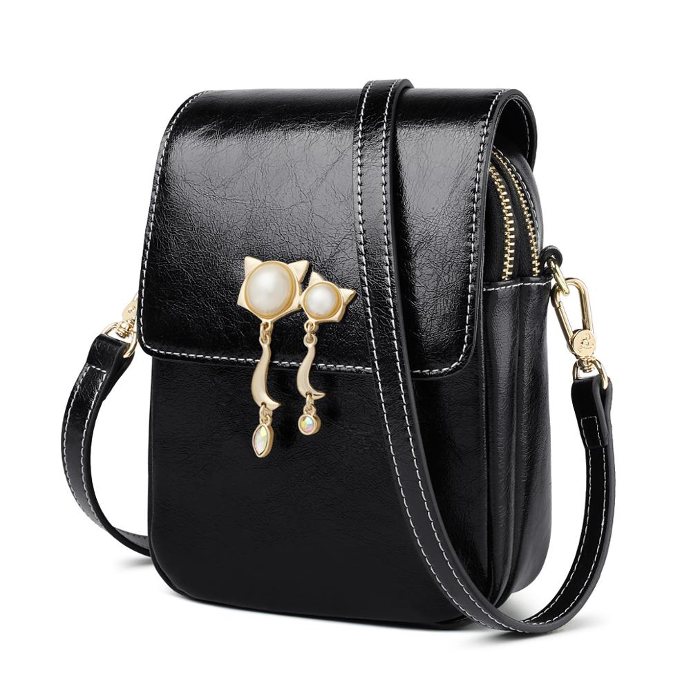 FOXER Girl's Fashion Phone Bag Large Capacity Female Chic Messenger Bag Women Cow Leather Crossbody Bags Lady Flip Clutch Bag