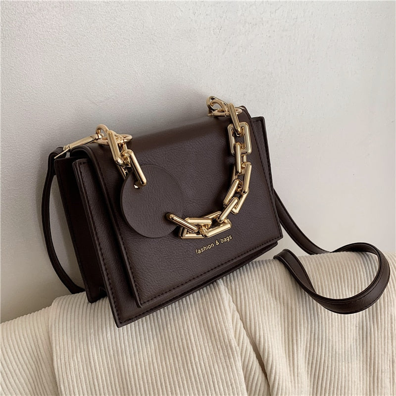 Back to College Female Small Luxury Brand Thick Chain Crossbody Bags for Women 2021 Black Women's Handbags Concise Leather Shoulder Bags