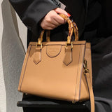 LEFTSIDE Vintage Totes with Bamboo Handle 2021 Winter New Quality PU Leather Women's Designer Handbag Luxury Brand Shoulder Bag