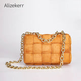 Thick Metal Chain Frosted Velvet Shoulder Bag Women New Designer Luxury Woven Soft Square Purses Crossbody Bags High Quality