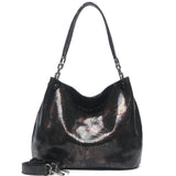 Arliwwi Brand 100% Real Leather Shiny Flower Female Handbags Pewter Chain Genuine Suede Cow leather Embossed Bags GY15