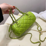 Christmas Gift Barrel Shape Lingge Mini Pu Leather Bucket Crossbody Bags For Women 2021 Summer Design Female Chain Green Shoulder Handbags