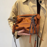 Vintage Braiding women Simple Shoulder Bag PU Leather chain hobos messenger Bag 2021 new Designer ladies Handbags bolsas brown