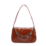 Vintage Women Butterfly Chain Patent PU Leather Shoulder Underarm Bag Ladies Casual Solid Color Small Purse Handbags