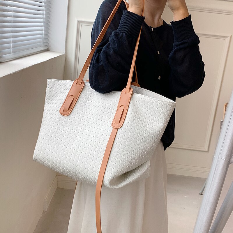 Classical Weave Designer PU Leather High Capacity Handbag for Women 2021 Brand Lady Travel Shopper Tote Shoulder Shopping Bag