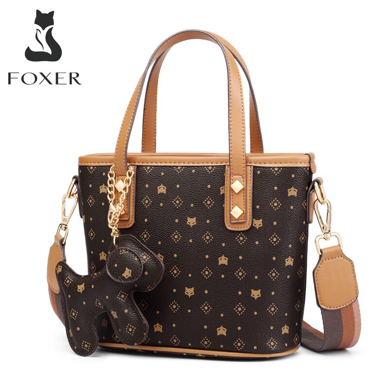 FOXER Signature Women's PVC Leather Handbags Shoulder Bag Large Capacity Monogram Cross-body Totes Mini Messenger Bag for Lady