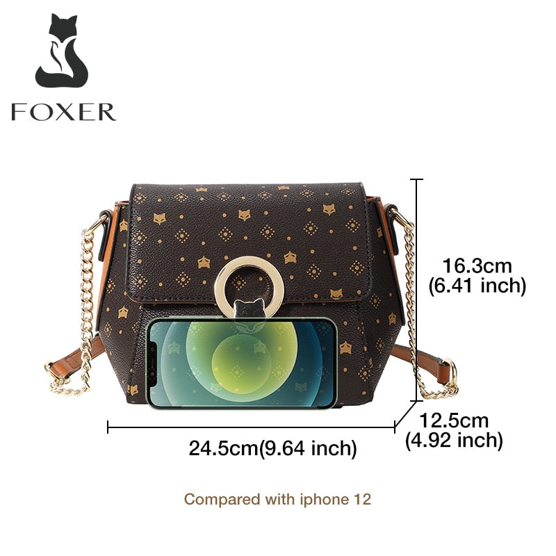 FOXER Lady Brand Logo Printing Chain Small Bag High Quality PVC Material Fashion Shoulder Bag Simple Office Women Messenger Bag