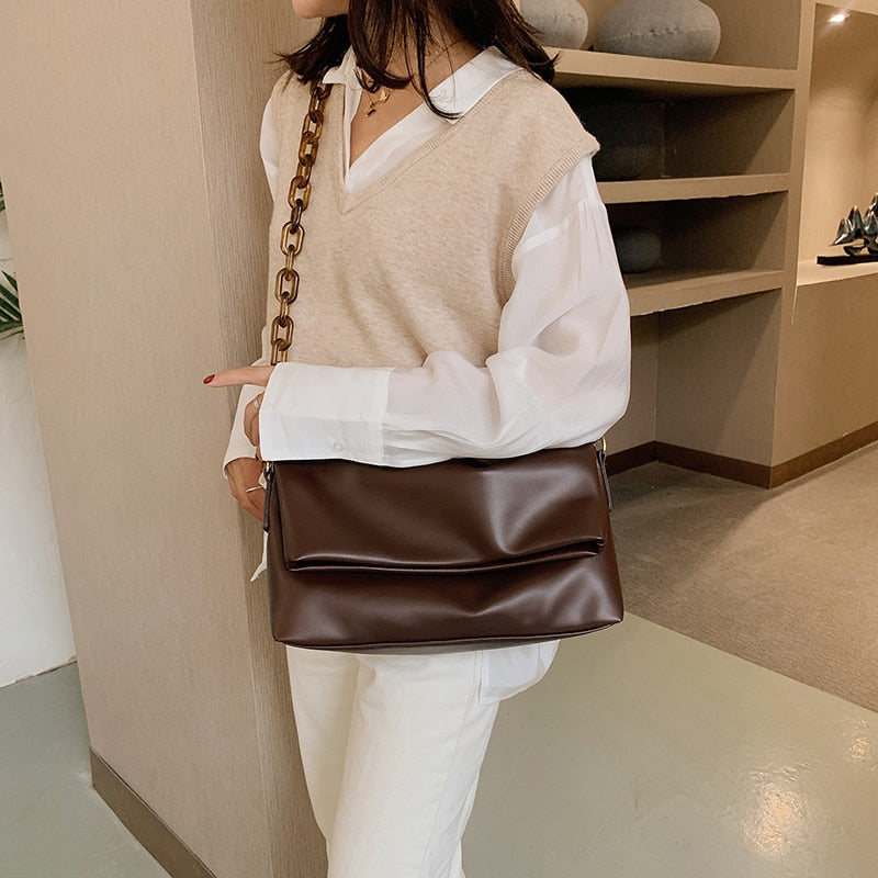 Christmas Gift Thick Chain PU Leather Shoulder Bags For Women 2021 hit Crossbody Handbags And Purses Female Travel Luxury Trending Cross Body