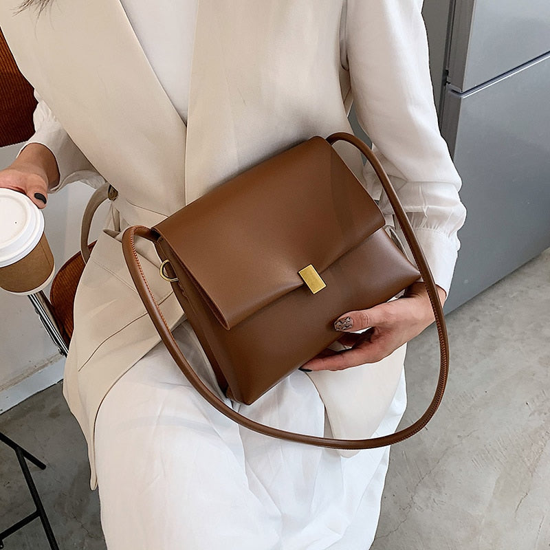 Christmas Gift Simple Solid Color PU Leather Crossbody Bags For Women 2021 Trend Branded Shoulder Bag Handbags Trending Luxury Hand Bag