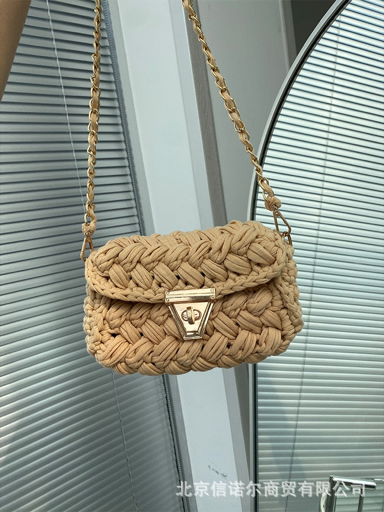 Christmas Gift Luxury Rope Woven Crossbody Bags for Women 2021 Designer Chains Knitting Shoulder Bag Lady Handmade Small Square Phone Purse New