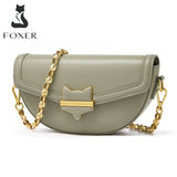 FOXER Fashion Lady Split Leather Chain Shoulder Bag Retro Niche Luxury Hobo Bag High-Quality Small Handbag Underarm Woman Bag