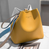Vvsha New PU Leather Handbags Women Bucket Designer Shoulder Bags Female Fashion Larger Capacity Yellow Crossbody Messenger Bags