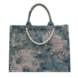 Vvsha Unusual Design Denim Handbags For Women 2023 Autumn New Luxury Woman Canvas Tote Bag Pearl Bead Decorated Diagonal Crossbag Femme