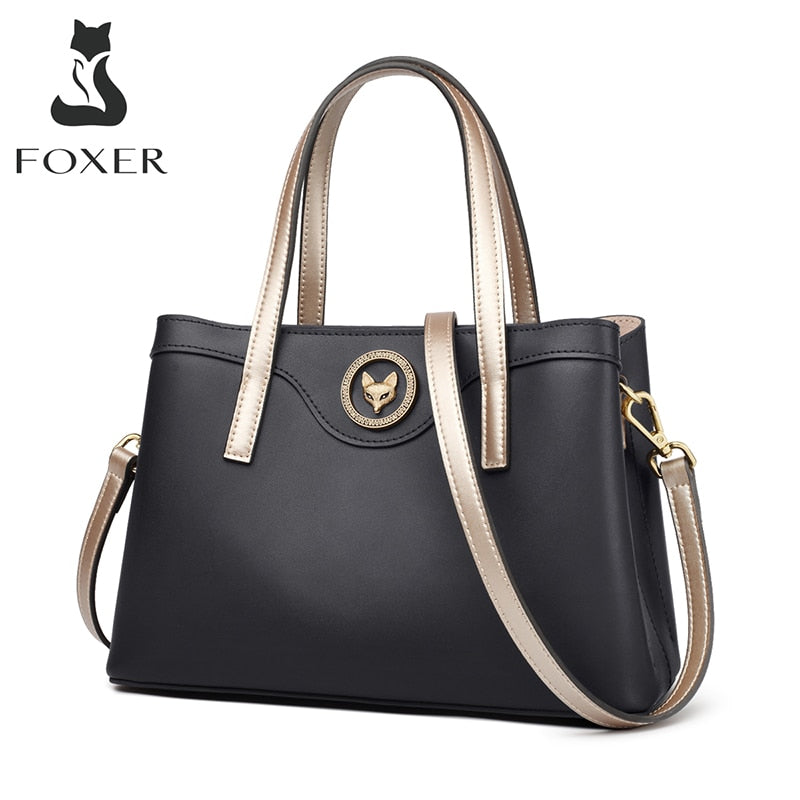 FOXER Original Genuine Leather Women Handbag Fall Winter Big Totes Lady Commute Handle Shoulder Bag Elegant Female Fashion Purse