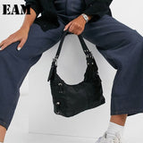 Christmas Gift [EAM] Women Spring New Black Vintage Nylon Cloth Handbag Personality All-match Crossbody Shoulder Bag Fashion Tide 2021 18A2156