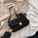 Back to College Corduroy Brand Luxury Designer Baguette Crossbody Bag for Women 2021 Winter Underarm Shoulder Party Trendy Purse and Handbags