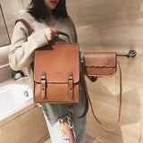 Back to College Fashion Backpack Women 2pcs Set Backpacks PU Leather School Bag for Girls Casual Style A4 Paper Vintage Backpacks Shoulder Bags