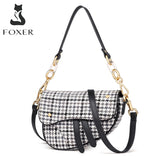 FOXER 2020 Designer Women Saddle Bag Houndstooth Shoulder Bag for Lady Street Fashion Female Handle Bag Classic Cross body Bags