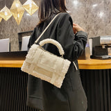 Christmas Gift Elegant Female Plush Tote bag 2021 New High quality PU Leather Women's Designer Handbag Contrast color Shoulder Messenger Bag