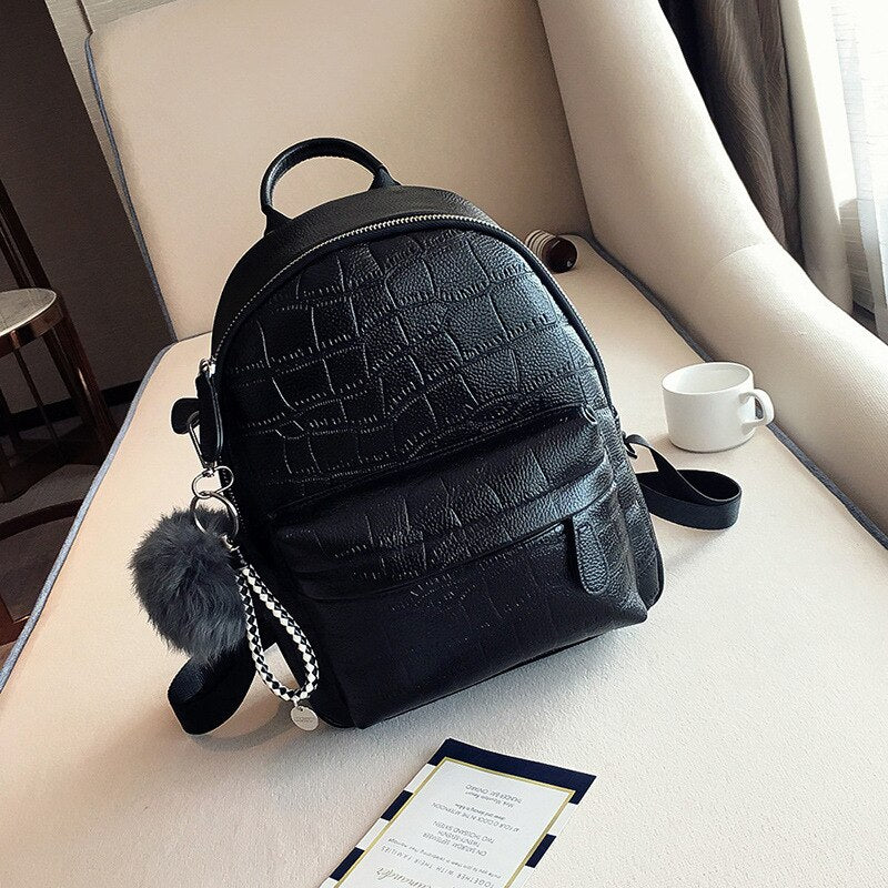 Backpack Women Shoulder Travel Backack School Bag Waterproof Leisure Travel  PU Leather Backpacks-Black 