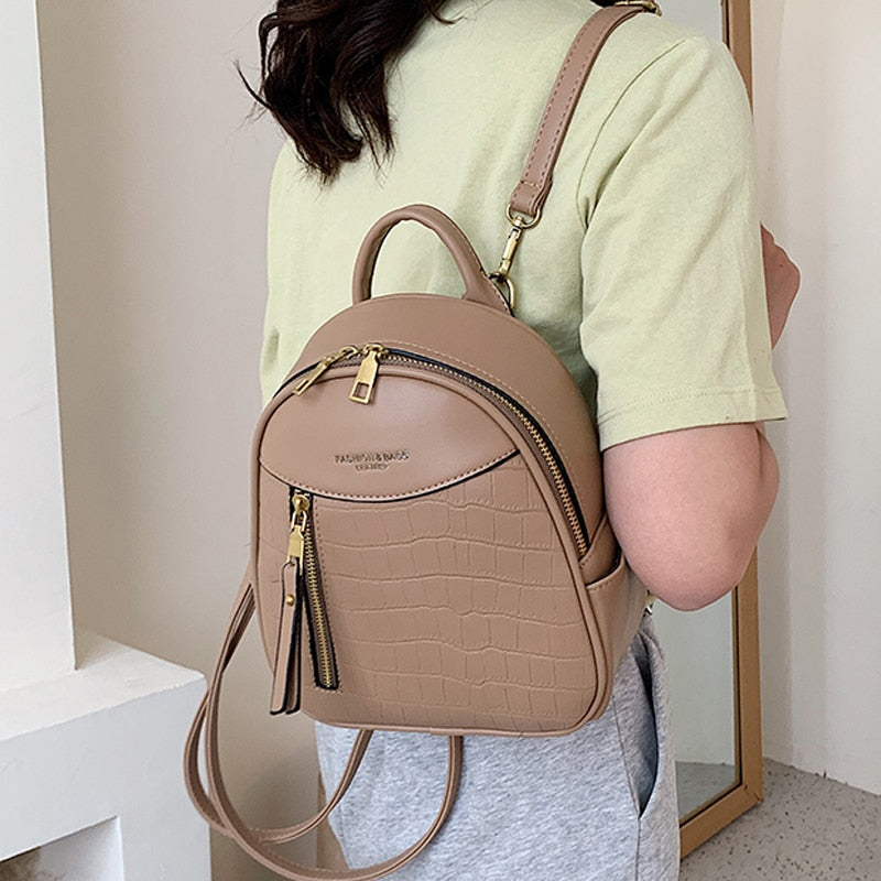 Back to College Small Stone Pattern Women PU Leather Backpacks Fashion School Bag BackPack for Teenage Girls Travel Backpack Female Shoulder Bag