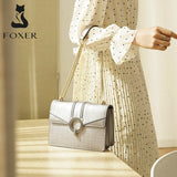 FOXER Chic Ladies Fashion Messenger Bags Women's Split Leather Cross-body Shoulder Bags For Female Travel Small Flap Brand Bags