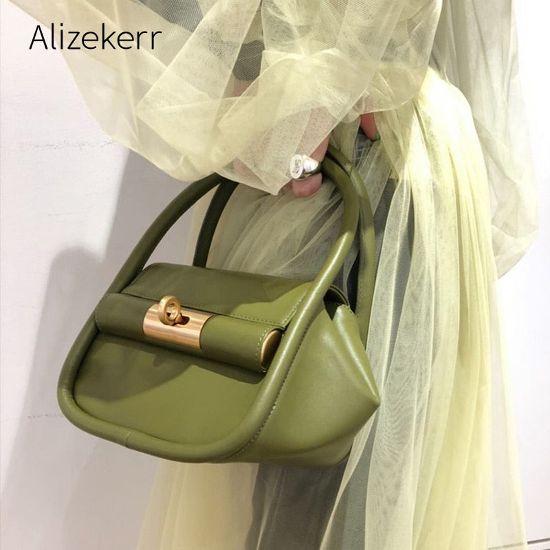 Designer Personalized Lock Handbag 2020 New Fashion Brand Top Handle Soft Bags Female Green Crossbody Bag High Quality Casual