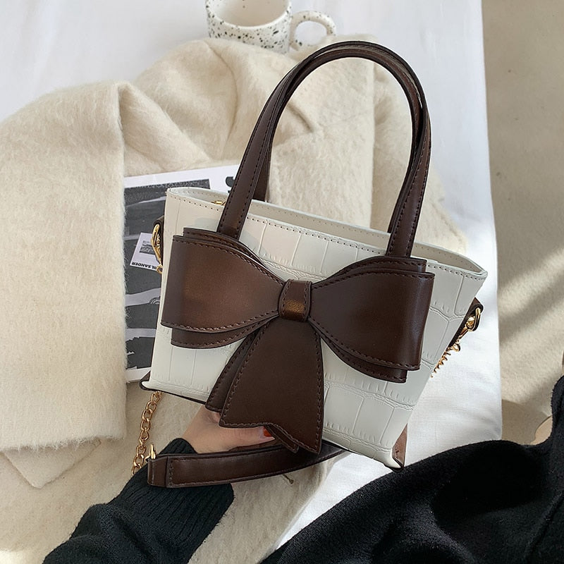 Christmas Gift Crocodile pattern Bow Tote Bucket bag 2021 Fashion New Quality PU Leather Women's Designer Handbag Chain Shoulder Messenger Bag