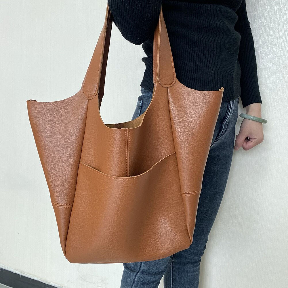 Designer Pure Color PU Leather Underarm Bag Fashion Large Capacity Shoulder Handbags Popular Simple Female Daily Top-handle Bags