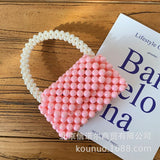Pearls Handbags Women 2021 New Elegant Korean Hand Woven Pearl Beaded Purses And Handbag Ladies Big Basket Clutch Tote Bags