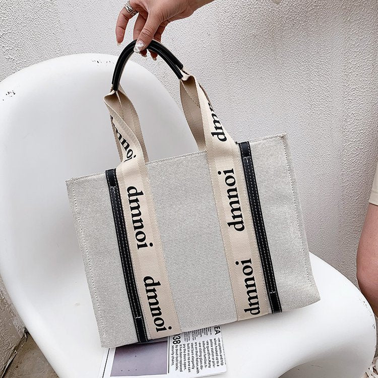 Vvsha Brands Canvas Letters Tote Bags For Women Fashion Big Capacity Shopper Bag Women's Bag Designer Splice Leather Women Handbag New