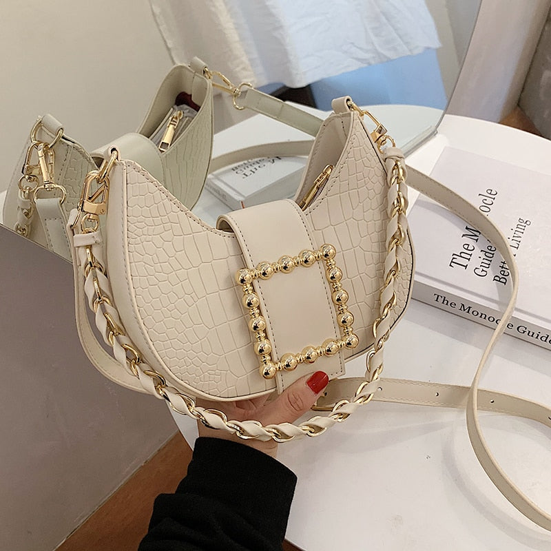 Christmas Gift Weave Shoulder strap Armpit bag 2021 New Quality PU Leather Women's Designer Handbag Crocodile pattern Shoulder Messenger Bag