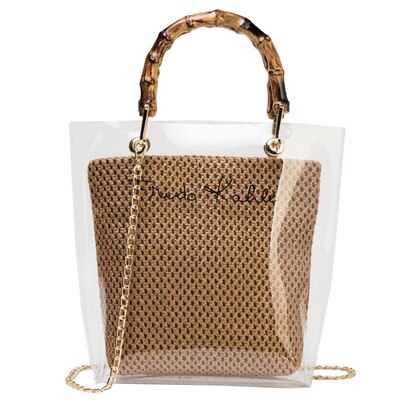 Vvsha Straw Knitted Handbag Women's Top-handle Bags 2022 Transparent Composite Bags Female Shoulder Bag Bolsa Feminina BG648