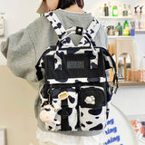 Fashion Cow Pattern Print Backpack Women Black Waterproof Schoolbags for Teenager Girls Laptop Backpacks Kawaii Ladies Book Bags