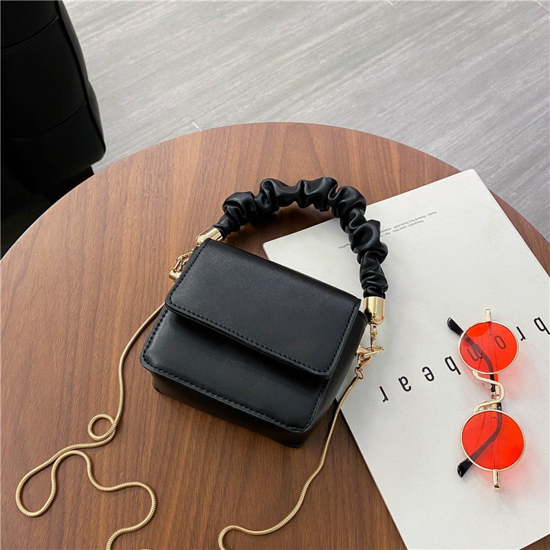 Christmas Gift Super Mini Lipstick Bags with Short Handles Folds PU Leather Shoulder Bags for Women 2021 Totes Handbags Crossbody Bags